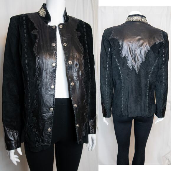 Tribe America Jackets & Blazers - TRIBE AMERICA Women's Vintage Black Suede & Leather Beaded JacketUS 8